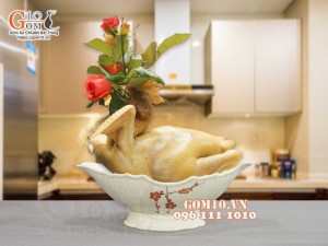 Bát thuyền sâu men kem vẽ hoa Đào Đò, 30x17cm