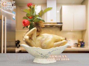 Bát thuyền sâu men kem vẽ hoa Đào xanh, 30x17cm