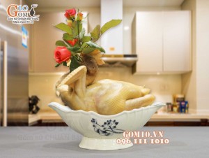 Bát thuyền sâu men kem vẽ hoa Sen Đen, 30x17cm