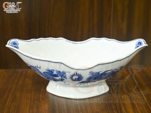 Bát thuyền sâu men lam cổ Rồng Phượng Như Ý, 41x16cm