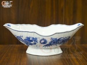 Bát thuyền sâu men lam cổ Rồng Phượng Như Ý, 41x16cm