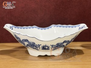 Bát thuyền sâu men trắng hoạ tiết Rồng, 30x17cm