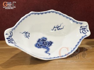 Bát thuyền sâu men trắng hoạ tiết Rồng, 30x17cm