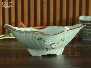 Bát thuyền sâu ngọc thanh dương vẽ hoa Đào, 30x17cm