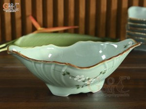 Bát thuyền sâu ngọc thanh dương vẽ hoa Đào, 30x17cm
