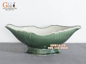 Bát thuyền sâu xanh đồng vẽ Sen, 30x17cm