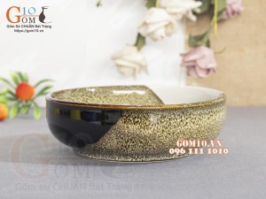 Bát tô bằng men hỏa biến gấm vàng Cát Tường, đường kính 17cm