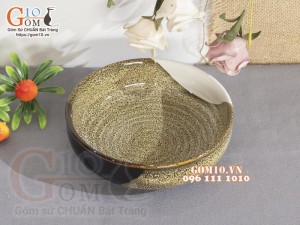 Bát tô bằng men hỏa biến gấm vàng Cát Tường, đường kính 17cm