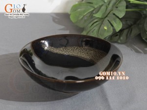 Bát salat men hỏa biến men hỏa biến gấm quẹt màu mật ong, đường kính 18cm