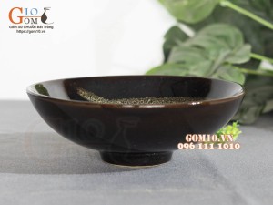 Bát salat men hỏa biến men hỏa biến gấm quẹt màu mật ong, đường kính 18cm