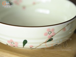 Bát tô bệt men kem vẽ hoa Đào phai, đường kính 14cm