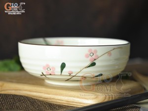 Bát tô bệt men kem vẽ hoa Đào phai, đường kính 14cm