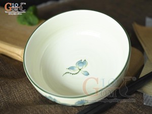 Bát tô bệt men kem vẽ hoa Sen xanh, đường kính 14cm