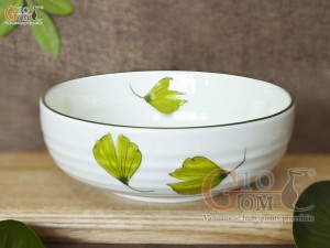 Bát tô bệt men kem vẽ lá Như Ý, đường kính 14cm