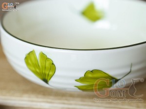 Bát tô bệt men kem vẽ lá Như Ý, đường kính 14cm
