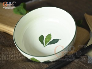 Bát tô bệt men kem vẽ Ngò gai, đường kính 14cm