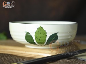 Bát tô bệt men kem vẽ Ngò gai, đường kính 14cm