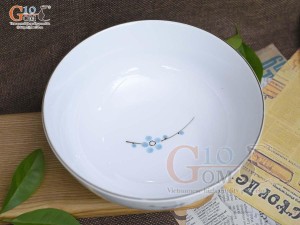 Bát tô cao men trắng vẽ hoa Đào xanh, đường kính 16cm
