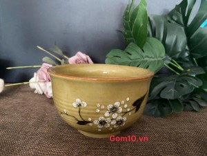 Bát tô cối Hoàng thổ họa tiết Hoa Đào, đường kính 14cm