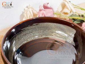 Bát tô dáng khum men hỏa biến gấm quẹt màu mật ong, đường kính 17cm