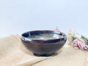 Bát tô dáng khum men hỏa biến gấm quẹt màu mật ong, đường kính 17cm