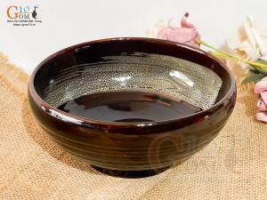 Bát tô dáng khum men hỏa biến gấm quẹt màu mật ong, đường kính 17cm