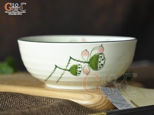 Bát tô đứng men kem vẽ đài Sen, đường kính 13cm