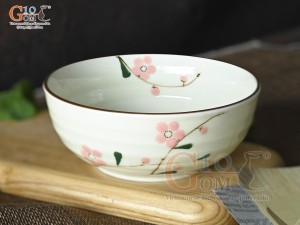 Bát tô đứng men kem vẽ hoa Đào phai, đường kính 13cm