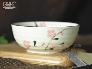 Bát tô đứng men kem vẽ hoa Đào phai, đường kính 13cm