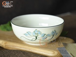 Bát tô đứng men kem vẽ hoa Sen xanh, đường kính 13cm