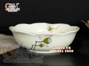 Bát tô hoa men kem vẽ Đài Sen, đường kính 20cm