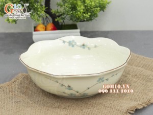 Bát tô hoa men kem vẽ Đào xanh, đường kính 20cm