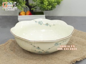 Bát tô hoa men kem vẽ Đào xanh, đường kính 20cm