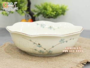 Bát tô hoa men kem vẽ Đào xanh, đường kính 20cm