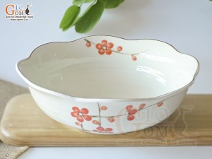 Bát tô hoa men kem vẽ hoa Đào đỏ, đường kính 20cm