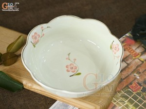 Bát tô hoa men kem vẽ hoa Đào hồng, đường kính 20cm