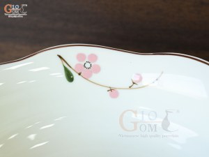 Bát tô hoa men kem vẽ hoa Đào phai, đường kính 20cm