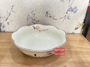 Bát tô hoa men kem vẽ hoa Đào phai, đường kính 20cm