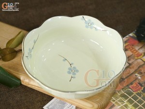 Bát tô hoa men kem vẽ hoa Đào xanh, đường kính 20cm