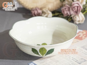 Bát tô hoa men kem vẽ lá Ngò gai, đường kính 20cm