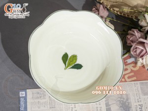 Bát tô hoa men kem vẽ lá Ngò gai, đường kính 20cm