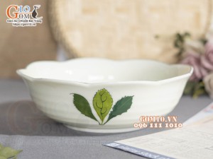 Bát tô hoa men kem vẽ lá Ngò gai, đường kính 20cm