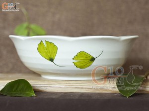 Bát tô hoa men kem vẽ lá Như Ý, đường kính 20cm