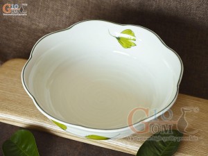 Bát tô hoa men kem vẽ lá Như Ý, đường kính 20cm