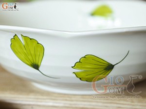 Bát tô hoa men kem vẽ lá Như Ý, đường kính 20cm
