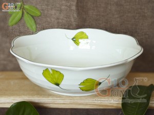 Bát tô hoa men kem vẽ lá Như Ý, đường kính 20cm