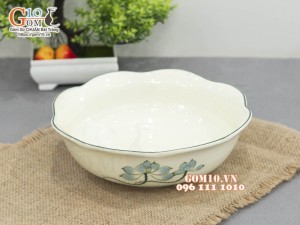 Bát tô hoa men kem vẽ Sen xanh, đường kính 20cm