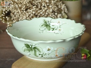 Bát tô hoa nhỏ men ngọc vẽ hoa Bưởi trắng, đường kính 20cm