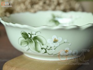 Bát tô hoa nhỏ men ngọc vẽ hoa Bưởi trắng, đường kính 20cm