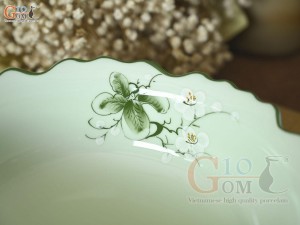 Bát tô hoa nhỏ men ngọc vẽ hoa Bưởi trắng, đường kính 20cm